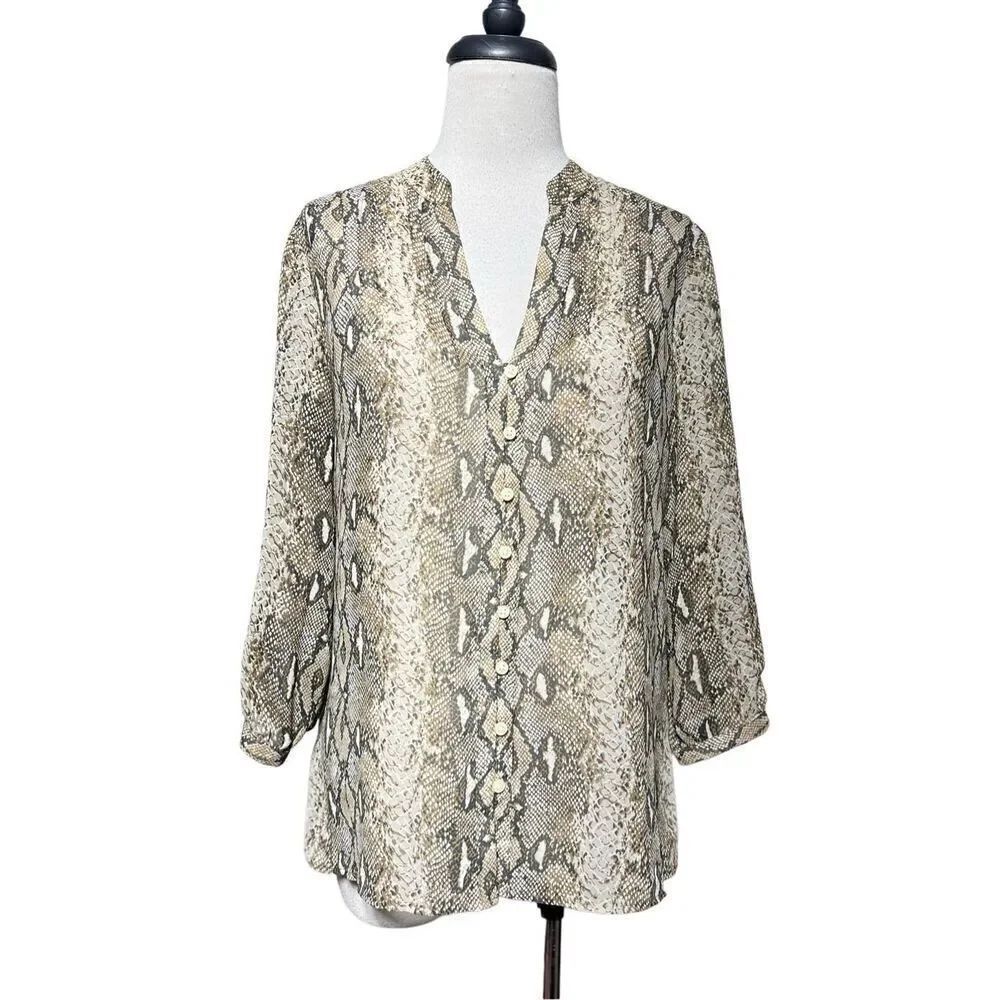 Banana Republic 3/4 Sleeve Sheer Snakeskin Print Button Up Blouse Small